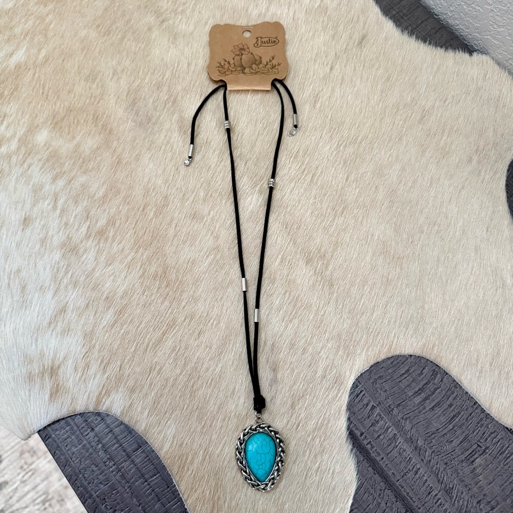 Justin Turquoise Teardrop Pendant Necklace NWT Western Cowgirl Statement Boho